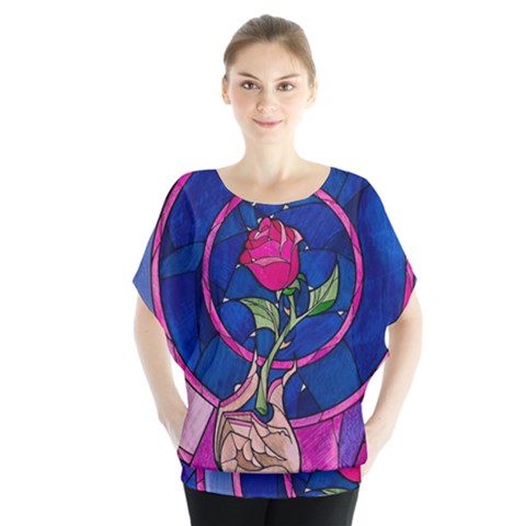 Enchanted Rose Stained Glass Batwing Chiffon Blouse by Cendanart