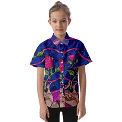 Enchanted Rose Stained Glass Kids  Short Sleeve Shirt by Cendanart