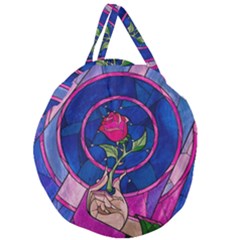 Enchanted Rose Stained Glass Giant Round Zipper Tote by Cendanart