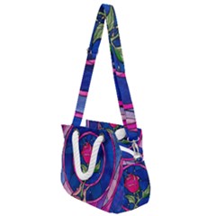 Enchanted Rose Stained Glass Rope Handles Shoulder Strap Bag by Cendanart