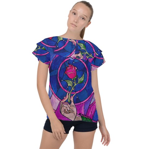 Enchanted Rose Stained Glass Ruffle Collar Chiffon Blouse by Cendanart