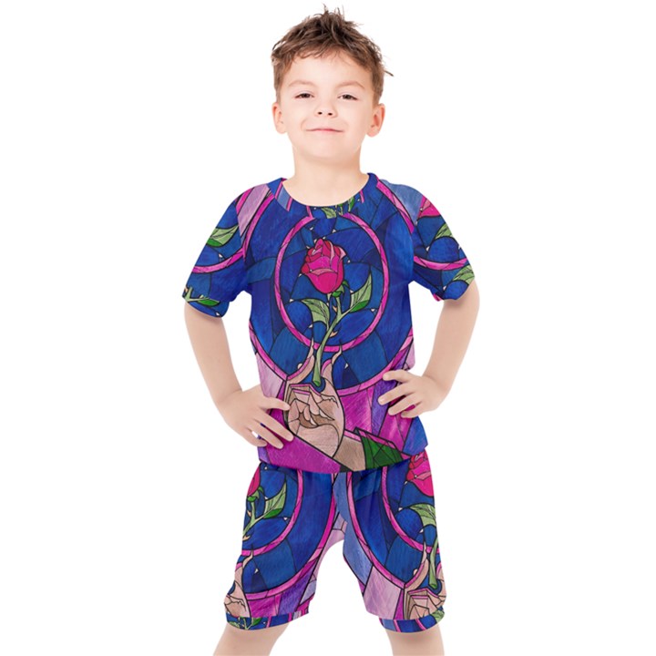 Enchanted Rose Stained Glass Kids  T-Shirt and Shorts Set