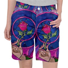 Enchanted Rose Stained Glass Women s Pocket Shorts by Cendanart