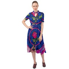 Enchanted Rose Stained Glass Keyhole Neckline Chiffon Dress by Cendanart