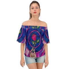 Enchanted Rose Stained Glass Off Shoulder Short Sleeve Top by Cendanart