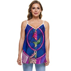 Enchanted Rose Stained Glass Casual Spaghetti Strap Chiffon Top by Cendanart