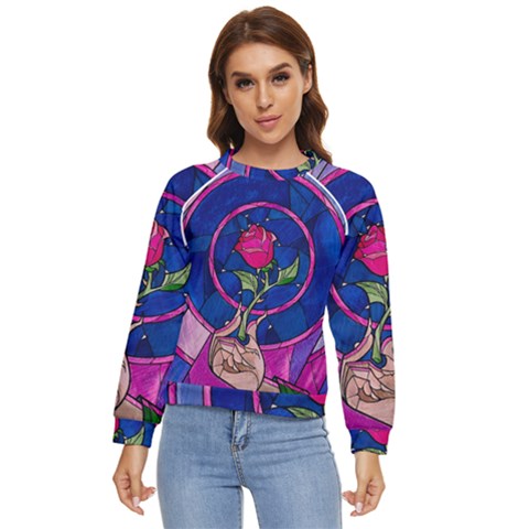 Enchanted Rose Stained Glass Women s Long Sleeve Raglan T-shirt by Cendanart