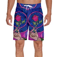 Enchanted Rose Stained Glass Men s Beach Shorts by Cendanart