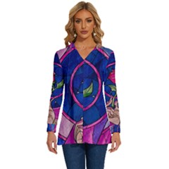 Enchanted Rose Stained Glass Long Sleeve Drawstring Hooded Top by Cendanart