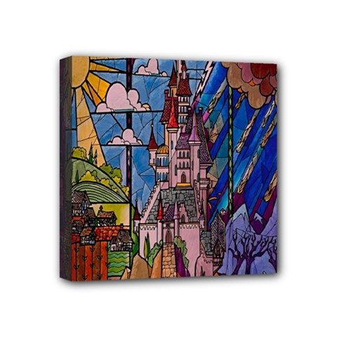 Castle Building Stained Glass Mini Canvas 4  X 4  (stretched) by Cendanart