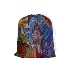 Castle Building Stained Glass Drawstring Pouch (large) by Cendanart