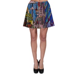 Castle Building Stained Glass Skater Skirt by Cendanart