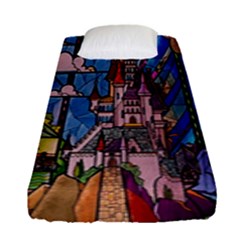 Castle Building Stained Glass Fitted Sheet (single Size) by Cendanart