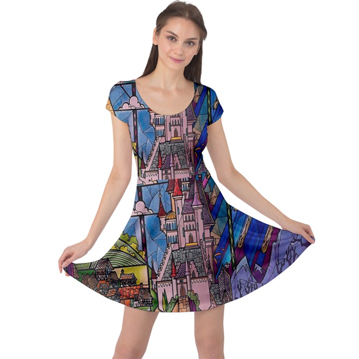 Castle Building Stained Glass Cap Sleeve Dress