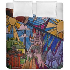 Castle Building Stained Glass Duvet Cover Double Side (california King Size) by Cendanart