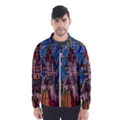 Castle Building Stained Glass Men s Windbreaker by Cendanart