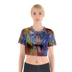 Castle Building Stained Glass Cotton Crop Top by Cendanart