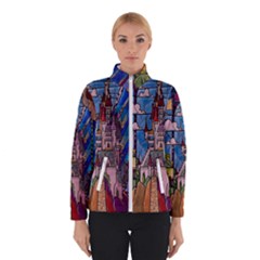 Castle Building Stained Glass Women s Bomber Jacket by Cendanart