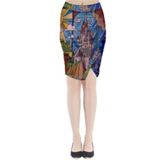 Castle Building Stained Glass Midi Wrap Pencil Skirt by Cendanart