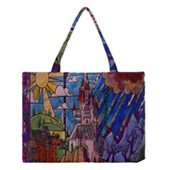 Castle Building Stained Glass Medium Tote Bag by Cendanart