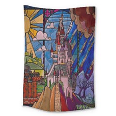 Castle Building Stained Glass Large Tapestry by Cendanart