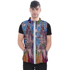 Castle Building Stained Glass Men s Puffer Vest by Cendanart