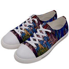 Castle Building Stained Glass Women s Low Top Canvas Sneakers by Cendanart