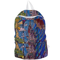 Castle Building Stained Glass Foldable Lightweight Backpack by Cendanart