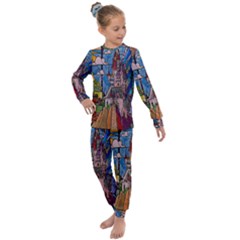 Castle Building Stained Glass Kids  Long Sleeve Set  by Cendanart