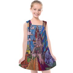 Castle Building Stained Glass Kids  Cross Back Dress by Cendanart