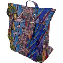 Castle Building Stained Glass Buckle Up Backpack by Cendanart