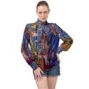 Castle Building Stained Glass High Neck Long Sleeve Chiffon Top View1