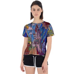 Castle Building Stained Glass Open Back Sport T-shirt