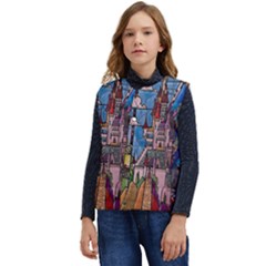 Castle Building Stained Glass Kid s Button Up Puffer Vest	 by Cendanart