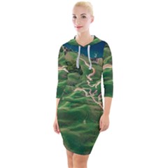 Coast Aerial View Beautiful Landscape Nature Ocean Road Graphy Aerial Coast Drone Quarter Sleeve Hood Bodycon Dress by Bedest