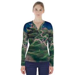 Coast Aerial View Beautiful Landscape Nature Ocean Road Graphy Aerial Coast Drone V-neck Long Sleeve Top by Bedest