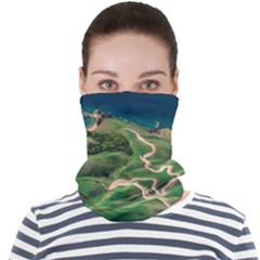 Coast Aerial View Beautiful Landscape Nature Ocean Road Graphy Aerial Coast Drone Face Seamless Bandana (adult) by Bedest