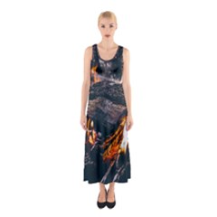 Wood Fire Camping Forest On Sleeveless Maxi Dress by Bedest