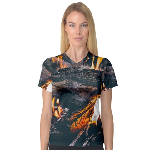 Wood Fire Camping Forest On V-neck Sport Mesh T-shirt by Bedest