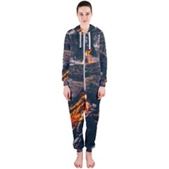 Wood Fire Camping Forest On Hooded Jumpsuit (ladies) by Bedest