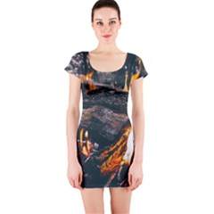 Wood Fire Camping Forest On Short Sleeve Bodycon Dress by Bedest