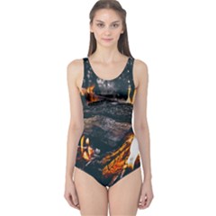 Wood Fire Camping Forest On One Piece Swimsuit by Bedest