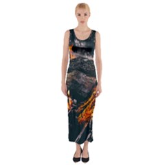 Wood Fire Camping Forest On Fitted Maxi Dress by Bedest