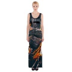 Wood Fire Camping Forest On Thigh Split Maxi Dress by Bedest