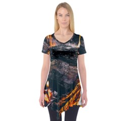 Wood Fire Camping Forest On Short Sleeve Tunic  by Bedest