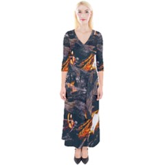 Wood Fire Camping Forest On Quarter Sleeve Wrap Maxi Dress by Bedest