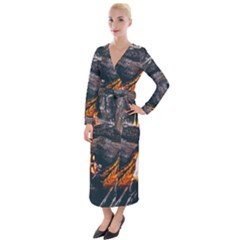 Wood Fire Camping Forest On Velvet Maxi Wrap Dress by Bedest