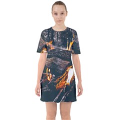 Wood Fire Camping Forest On Sixties Short Sleeve Mini Dress by Bedest