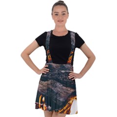 Wood Fire Camping Forest On Velvet Suspender Skater Skirt by Bedest