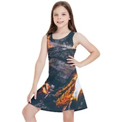 Wood Fire Camping Forest On Kids  Lightweight Sleeveless Dress by Bedest